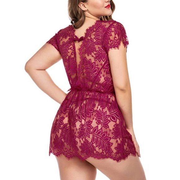 Eyelash Lace Babydoll Deep V Nightwear Mesh Sheer - Picture 5 of 6